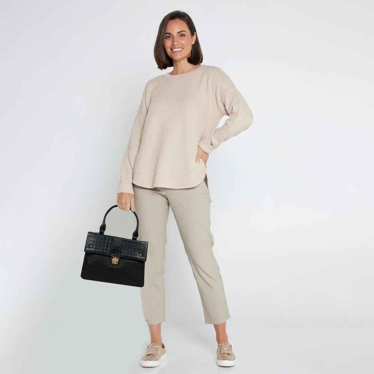 Croc-Texture PU Leather Handbag – Elegant Structured with Gold Lock