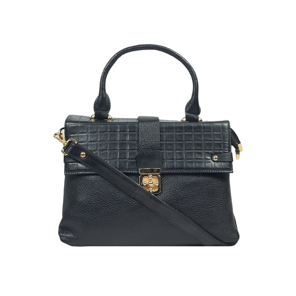 Croc-Texture PU Leather Handbag – Elegant Structured with Gold Lock