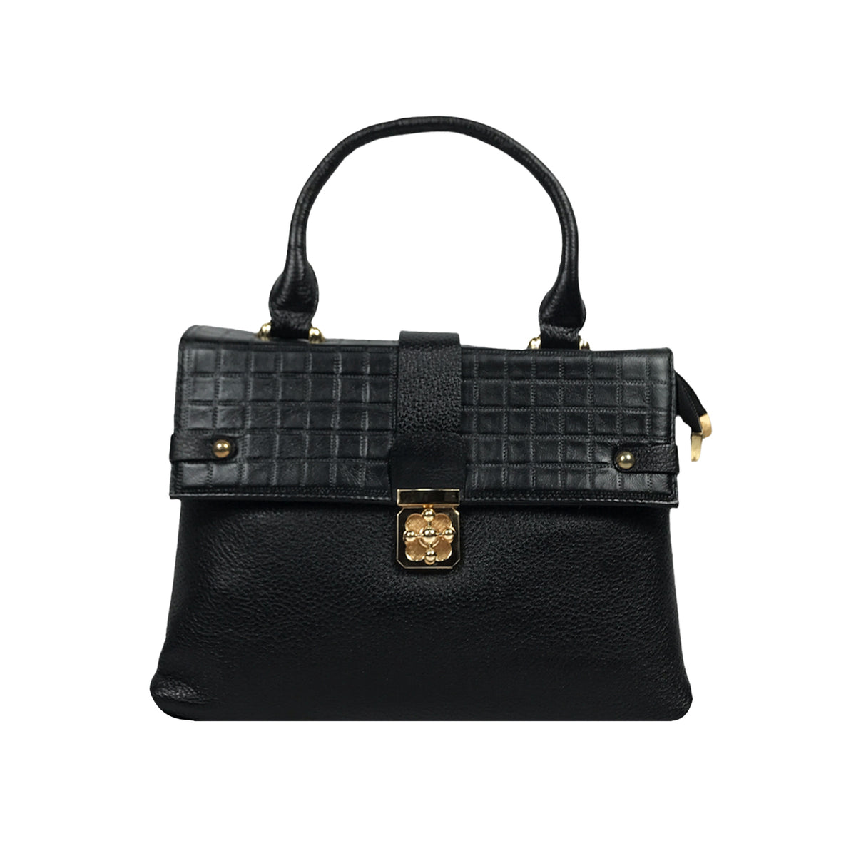 Croc-Texture PU Leather Handbag – Elegant Structured with Gold Lock