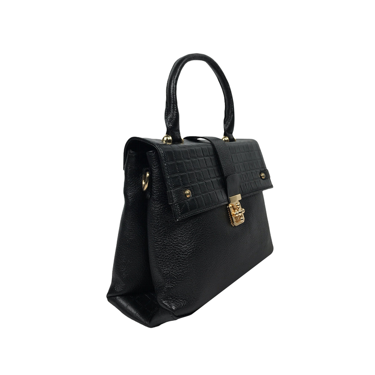 Croc-Texture PU Leather Handbag – Elegant Structured with Gold Lock