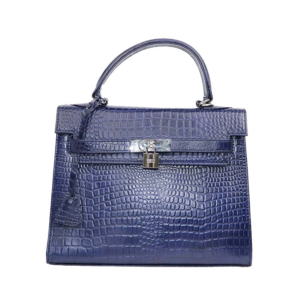 Croc-Embossed Handbag with Silver Lock – Elegant & Timeless