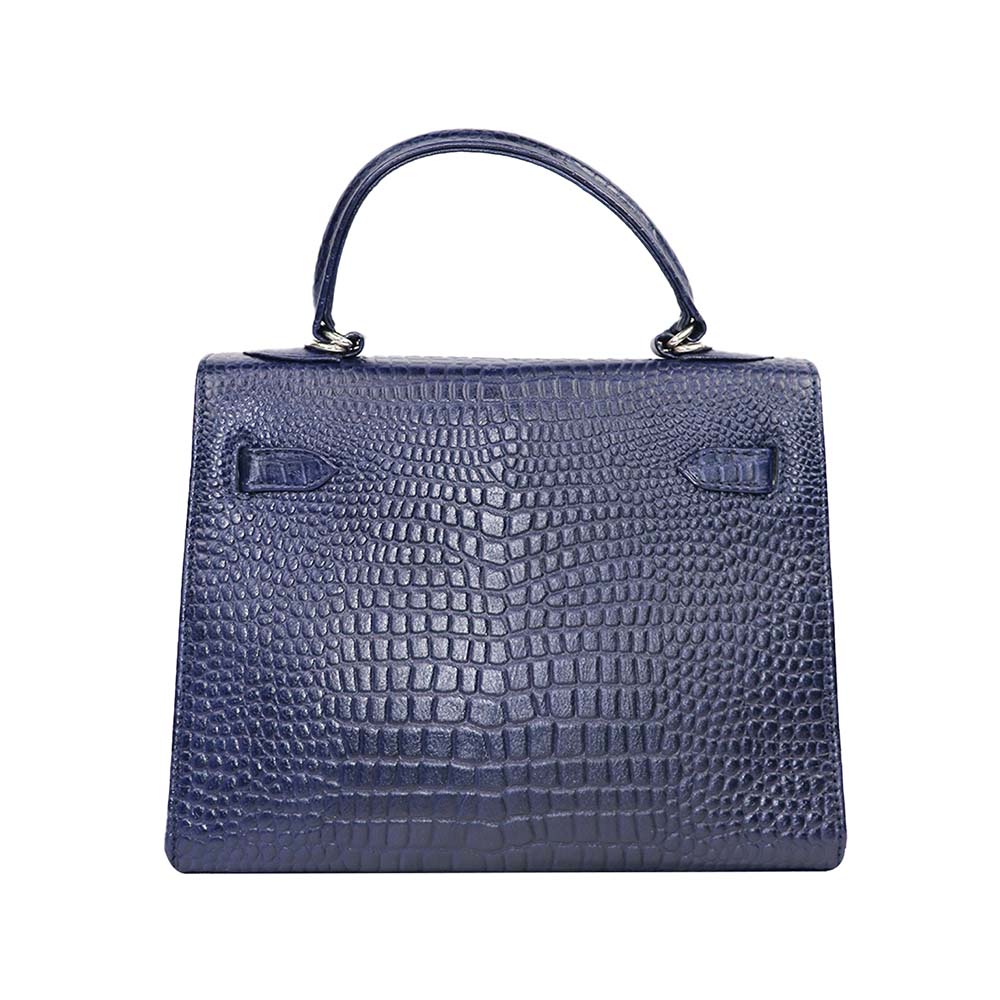 Croc-Embossed Handbag with Silver Lock – Elegant & Timeless