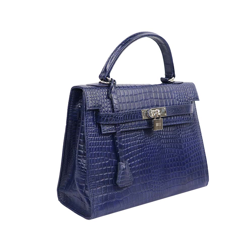 Croc-Embossed Handbag with Silver Lock – Elegant & Timeless