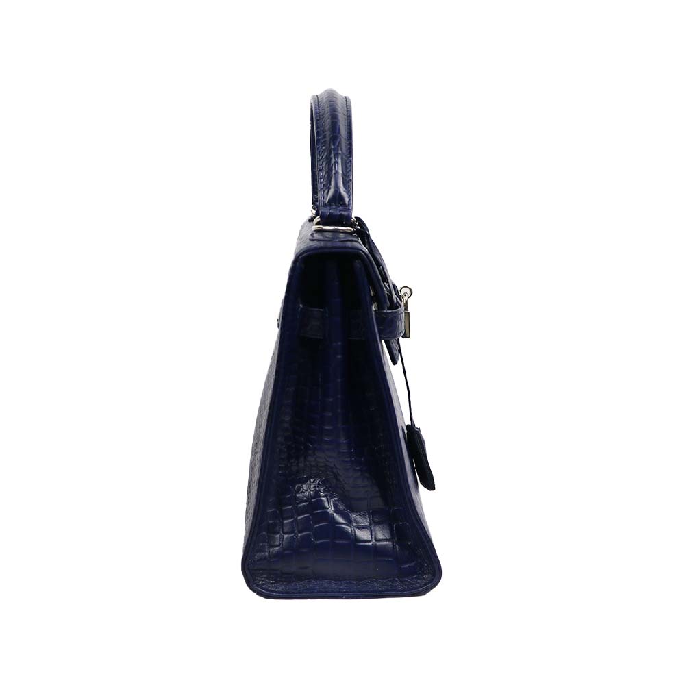 Croc-Embossed Handbag with Silver Lock – Elegant & Timeless