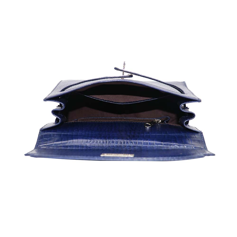 Croc-Embossed Handbag with Silver Lock – Elegant & Timeless