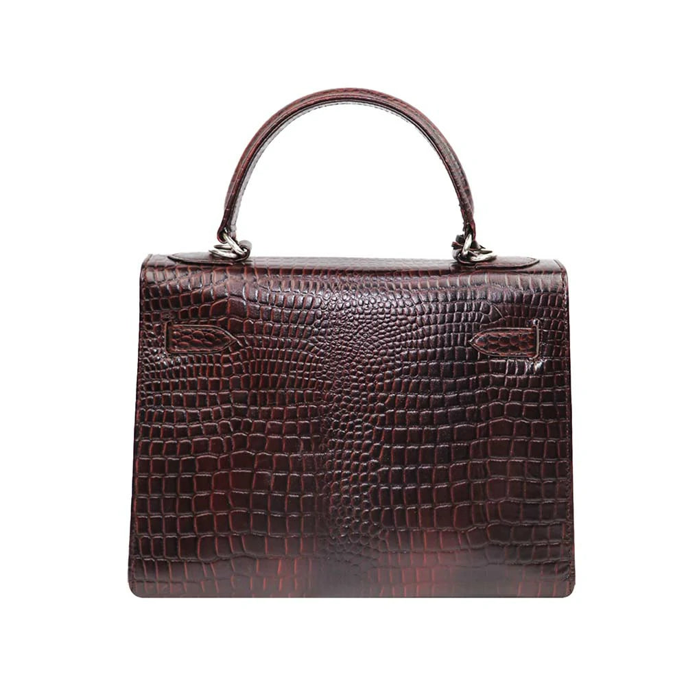 Croc-Embossed Handbag with Silver Lock – Elegant & Timeless