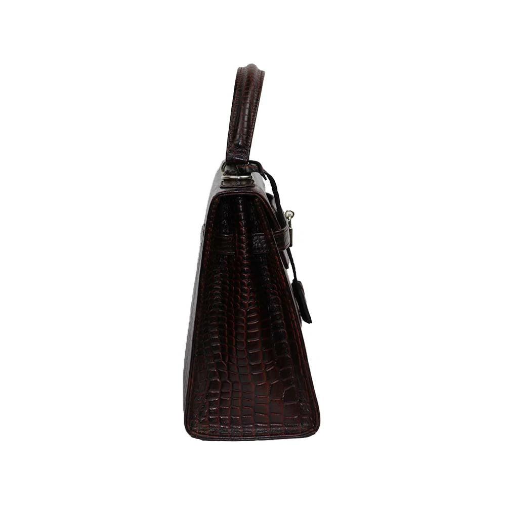 Croc-Embossed Handbag with Silver Lock – Elegant & Timeless