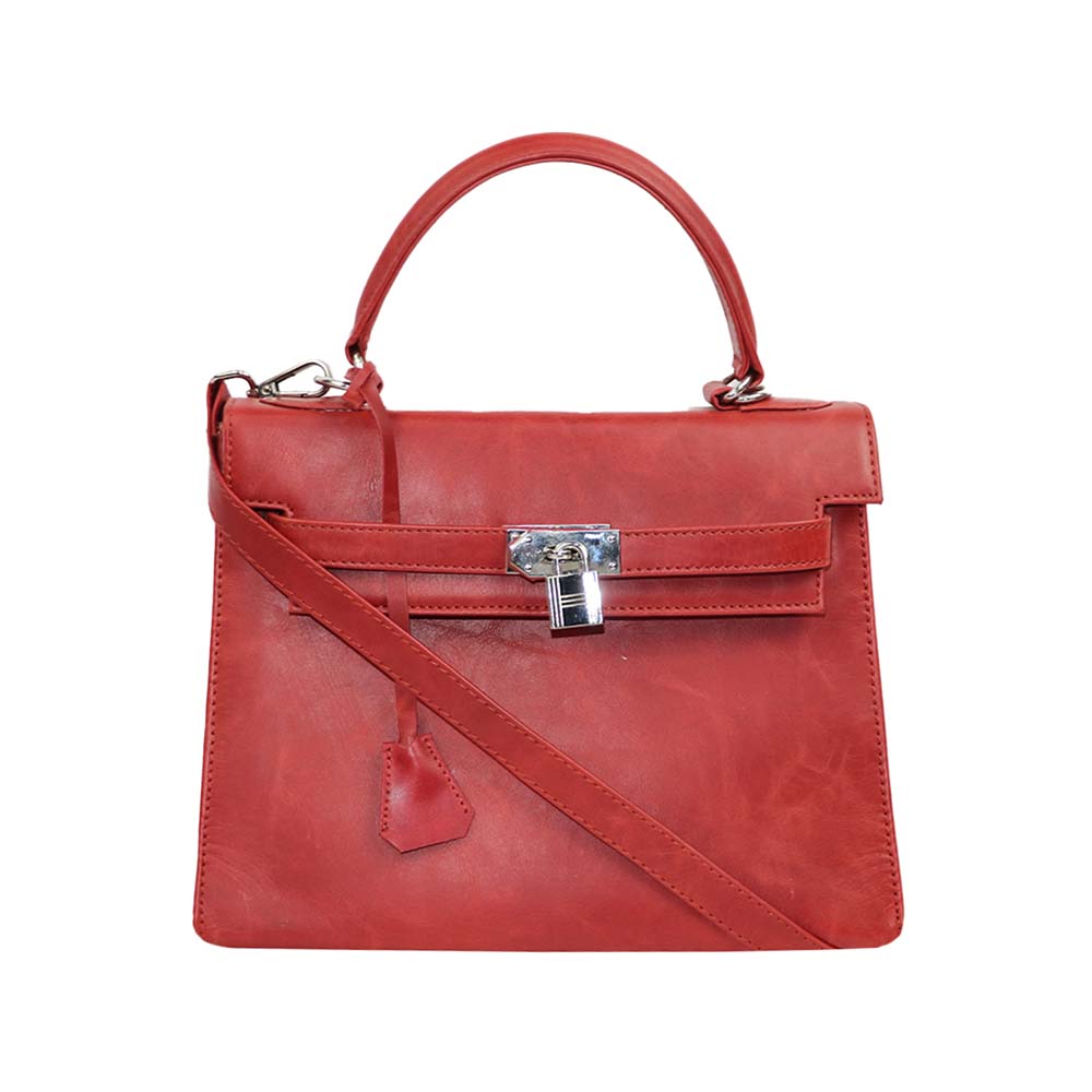 Croc-Embossed Handbag with Silver Lock – Elegant & Timeless