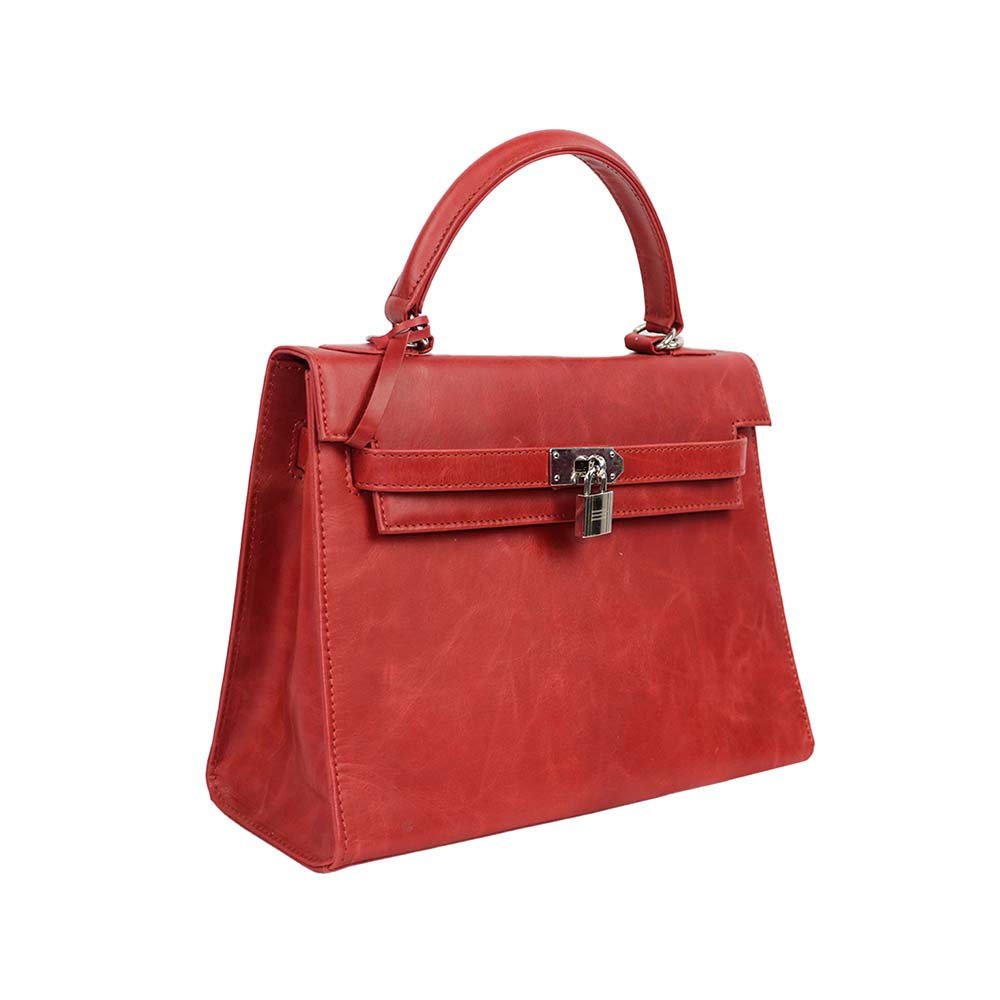 Croc-Embossed Handbag with Silver Lock – Elegant & Timeless