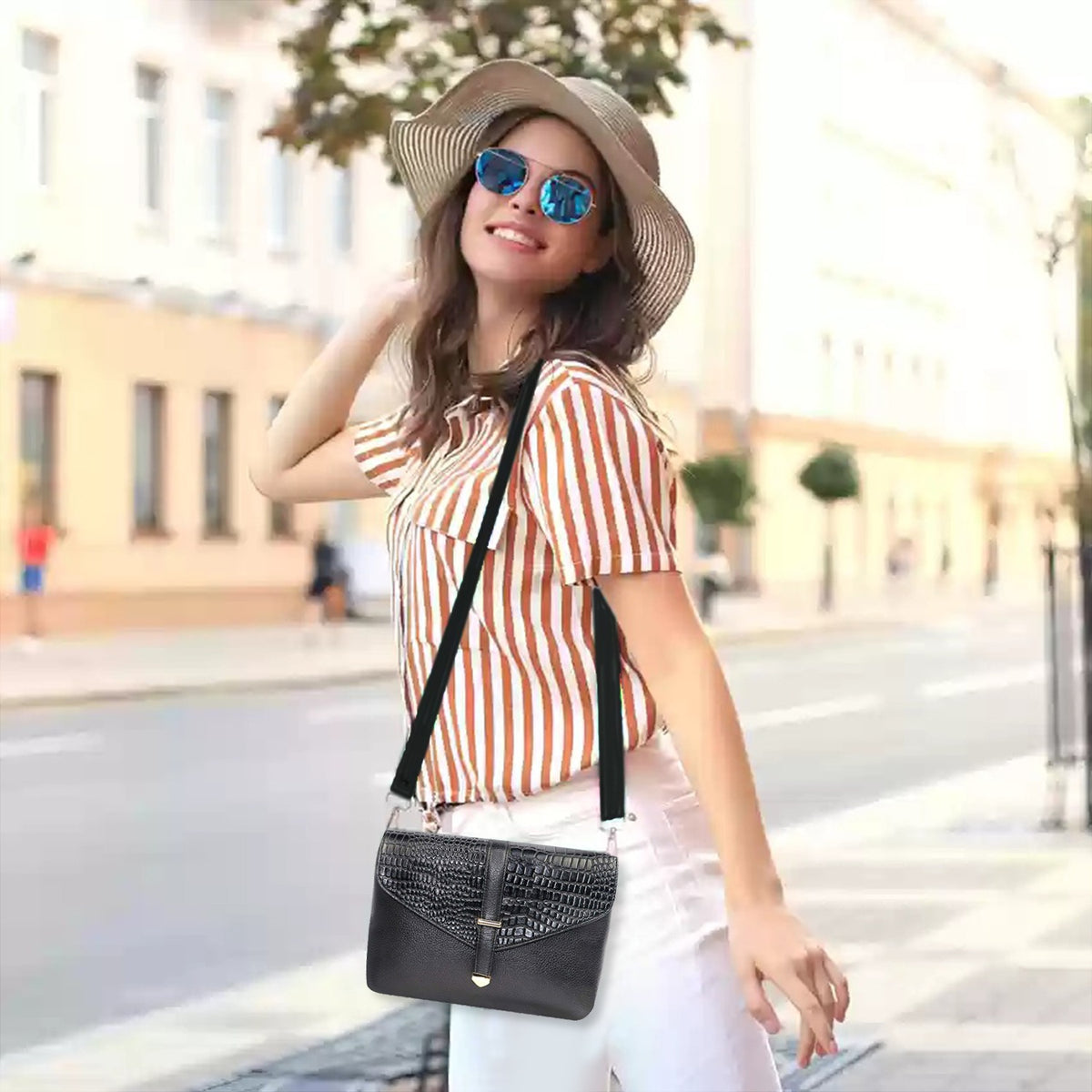 Croc Texture PU Leather Crossbody Bag