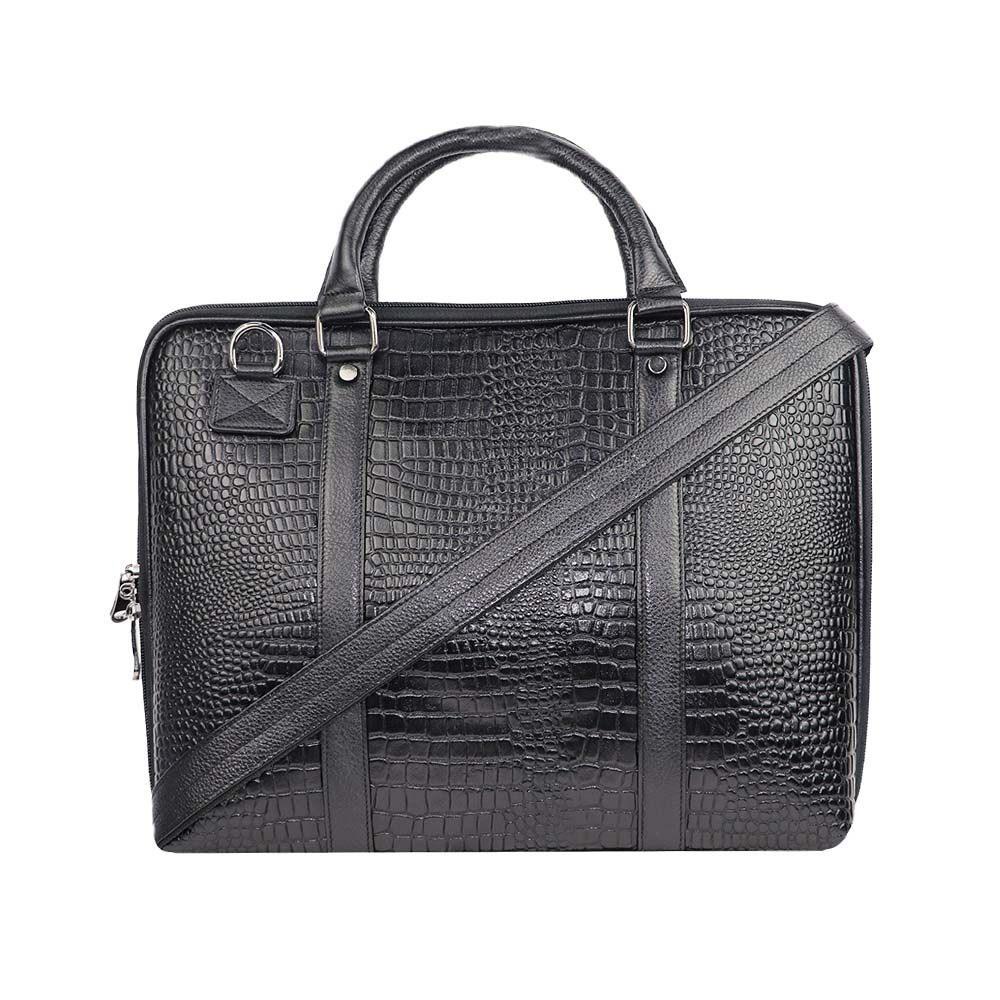 Luxury Croc-Embossed PU Leather Laptop Bag – Stylish & Professional
