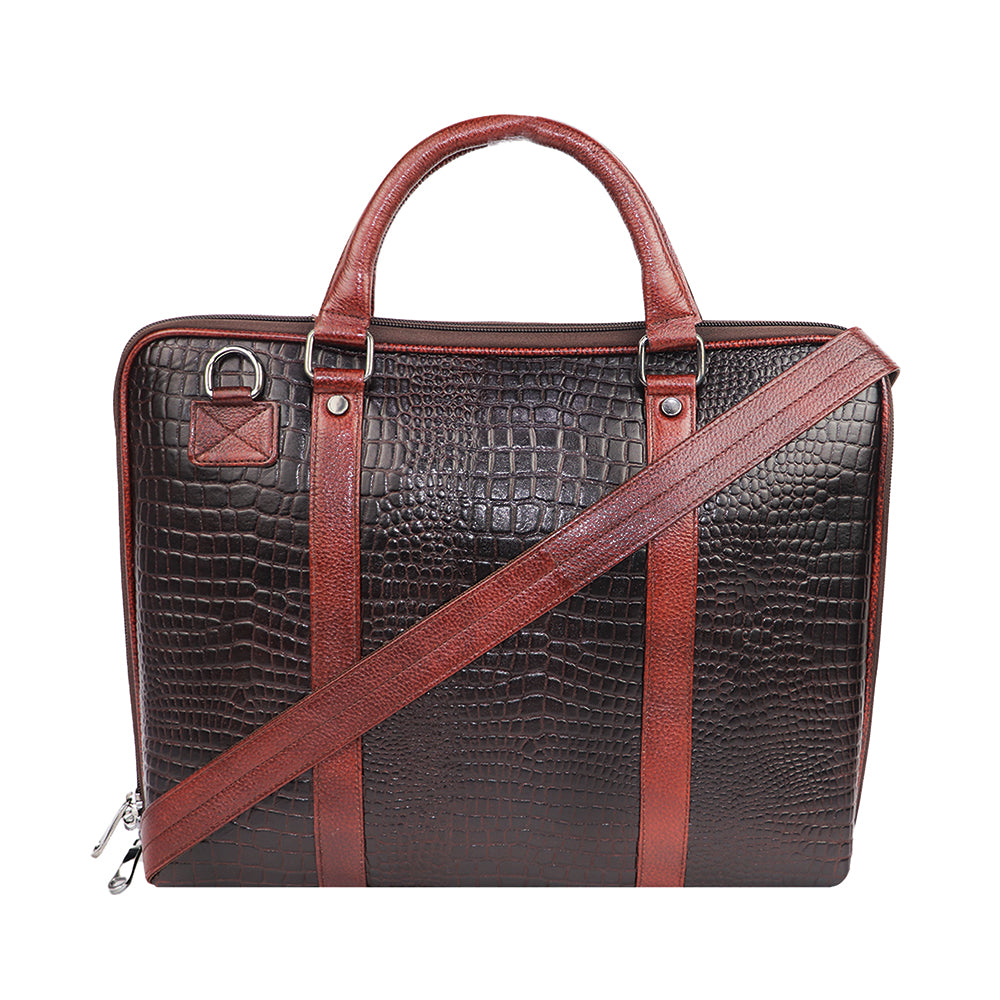Luxury Croc-Embossed PU Leather Laptop Bag – Stylish & Professional