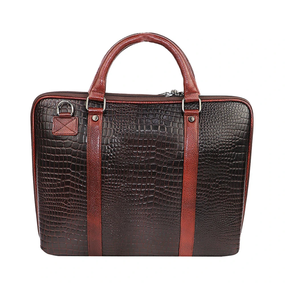 Luxury Croc-Embossed PU Leather Laptop Bag – Stylish & Professional