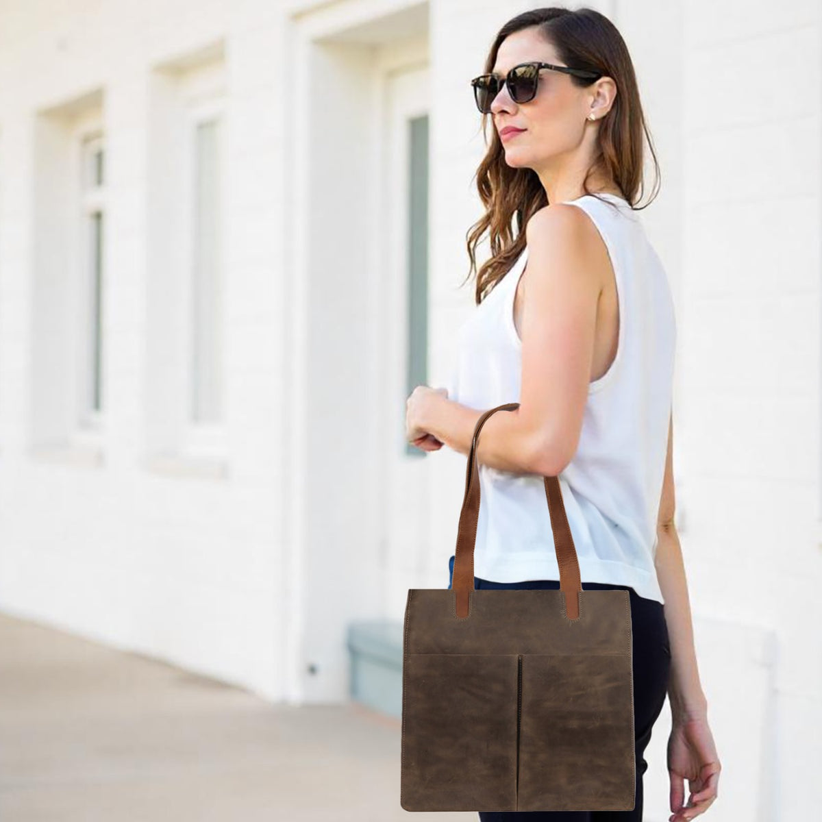 Rustic PU Leather Tote Bag with Black Handles – Stylish & Functional