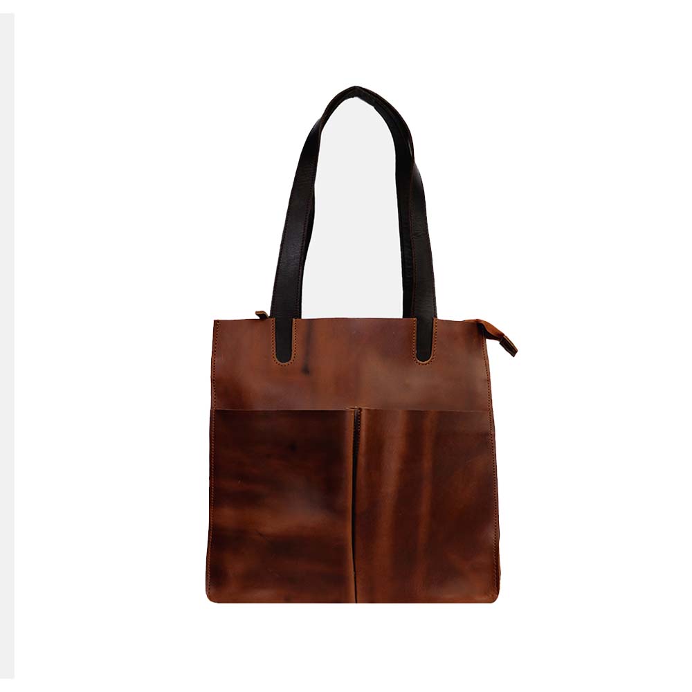 Rustic PU Leather Tote Bag with Black Handles – Stylish & Functional