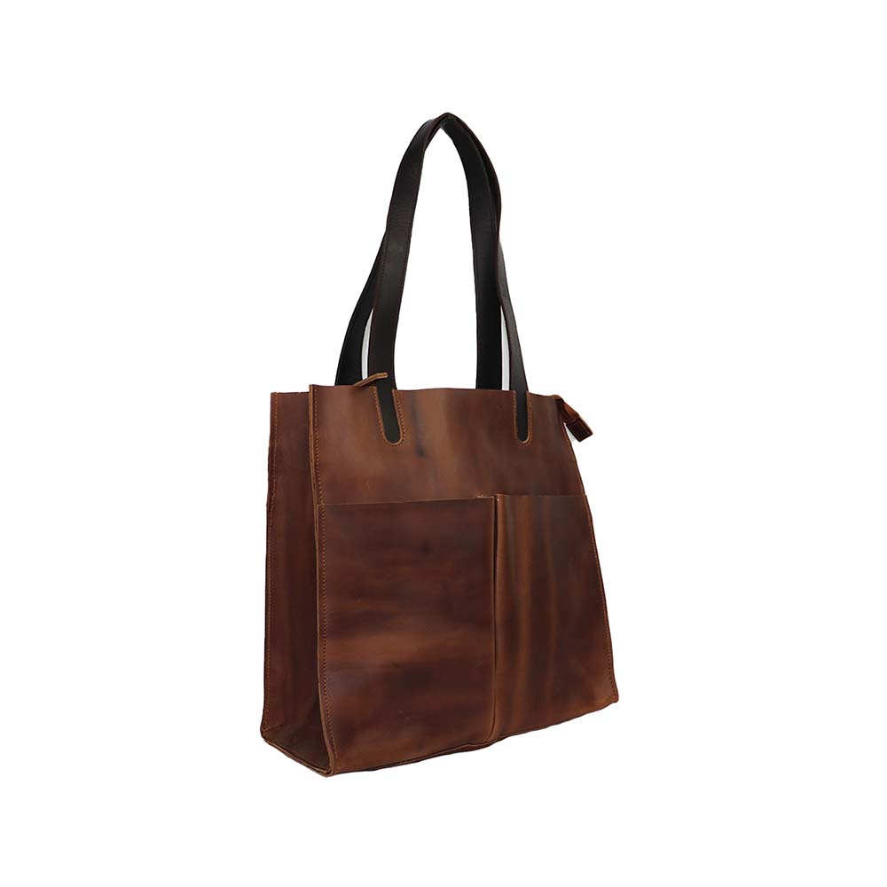 Rustic PU Leather Tote Bag with Black Handles – Stylish & Functional