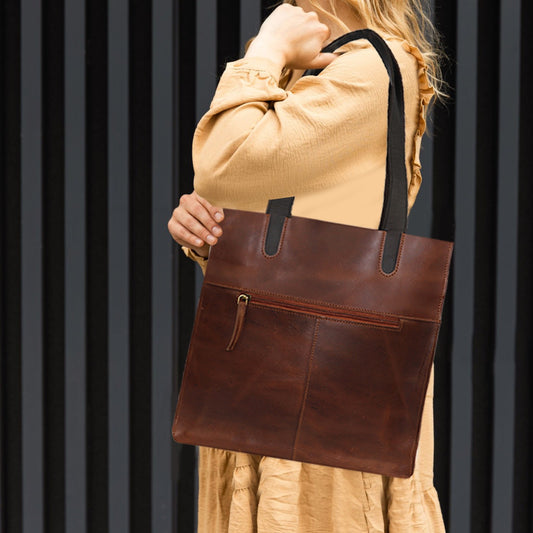 Rustic PU Leather Tote Bag with Black Handles