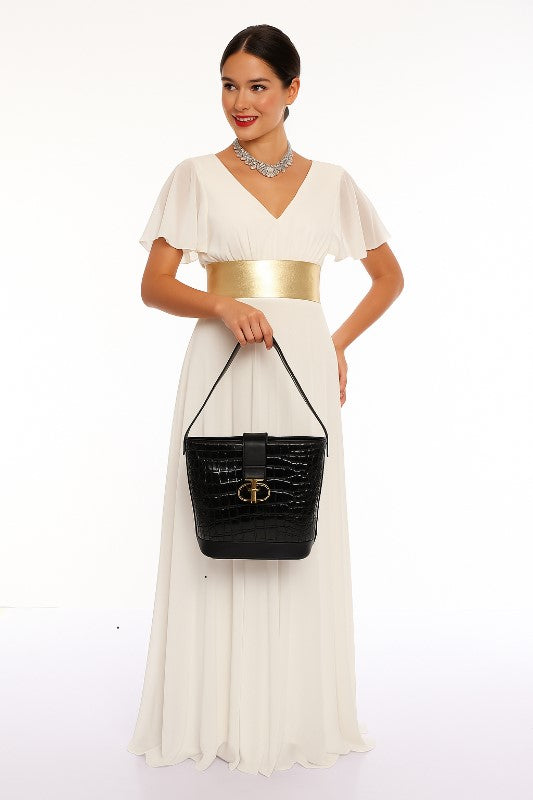 Luxury Black Croc-Textured Handbag & Wallet Set – Elegant Shoulder Bag for Women