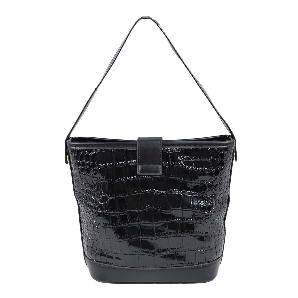Luxury Black Croc-Textured Handbag & Wallet Set – Elegant Shoulder Bag for Women