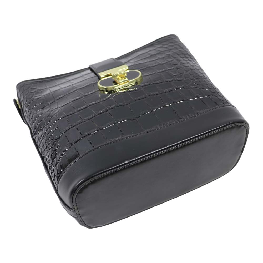 Luxury Black Croc-Textured Handbag & Wallet Set – Elegant Shoulder Bag for Women