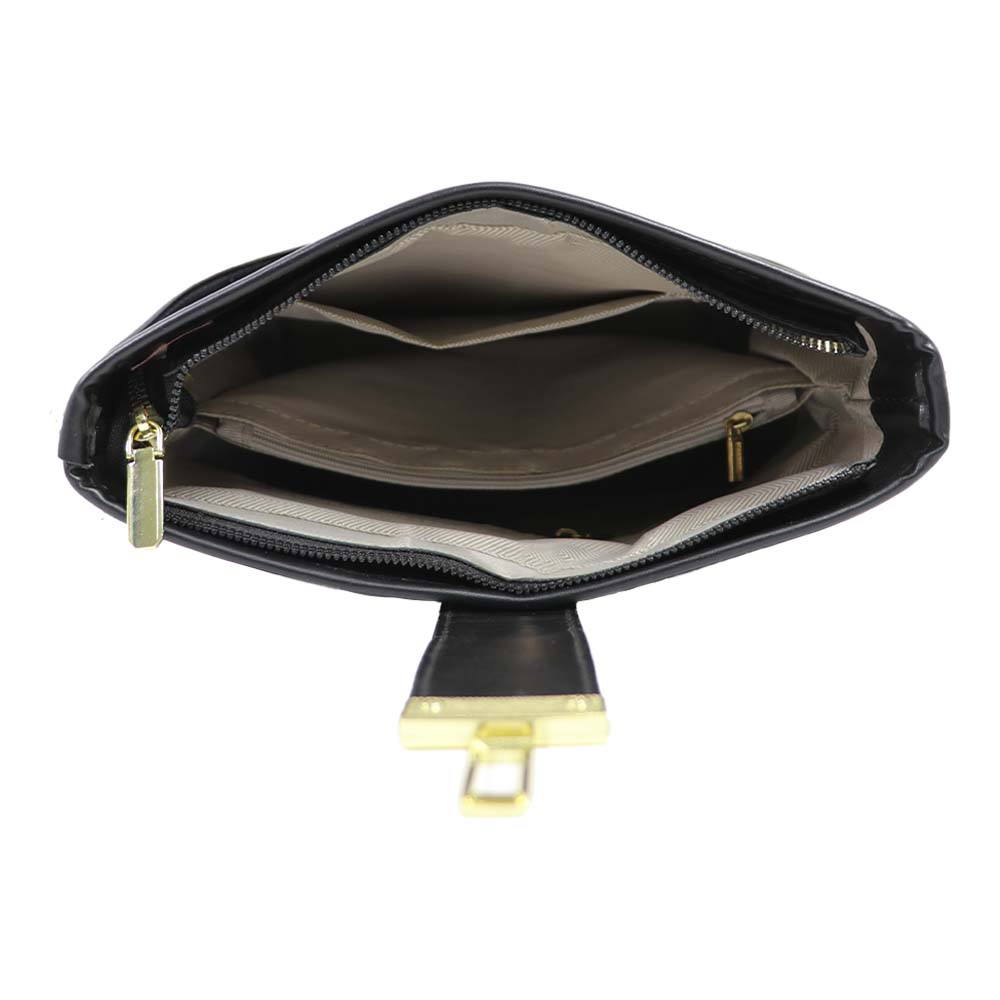 Black Croc Textured Handbag & Wallet Set for Women