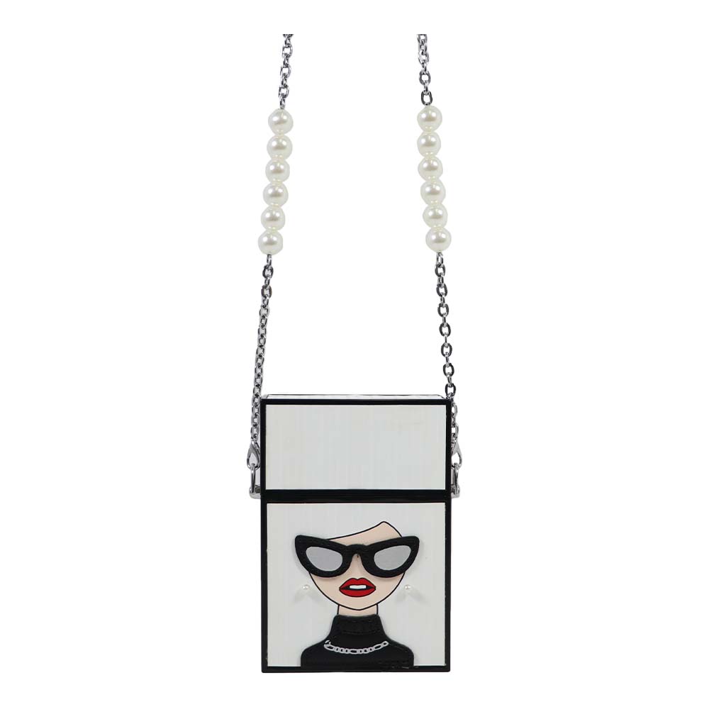 Chic Box Clutch with Fashion Diva Design – Stylish Pearl Strap Sling Bag