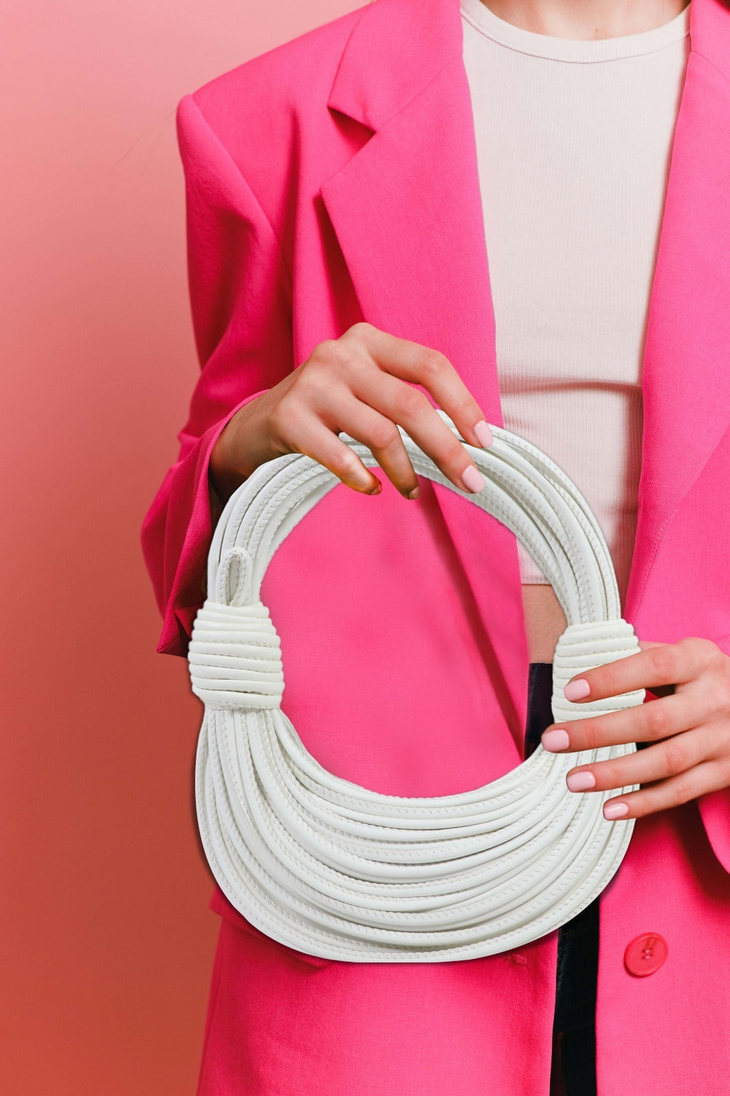 Elegant White Layered Rope Handbag