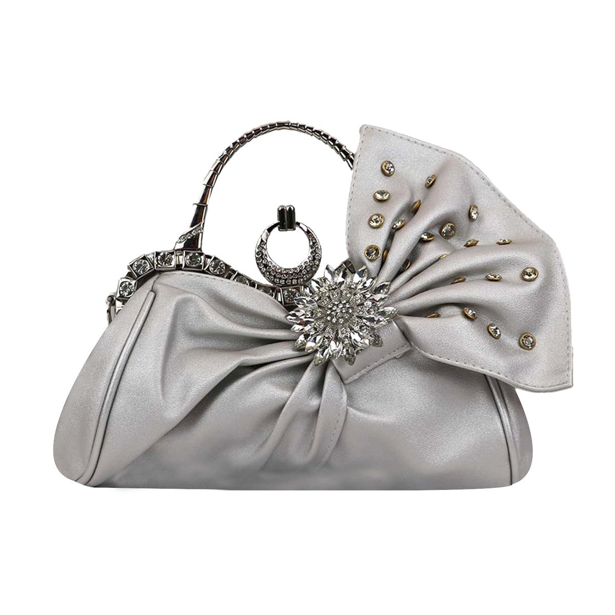 Silver Bow Clutch with Crystal Studs for Evening