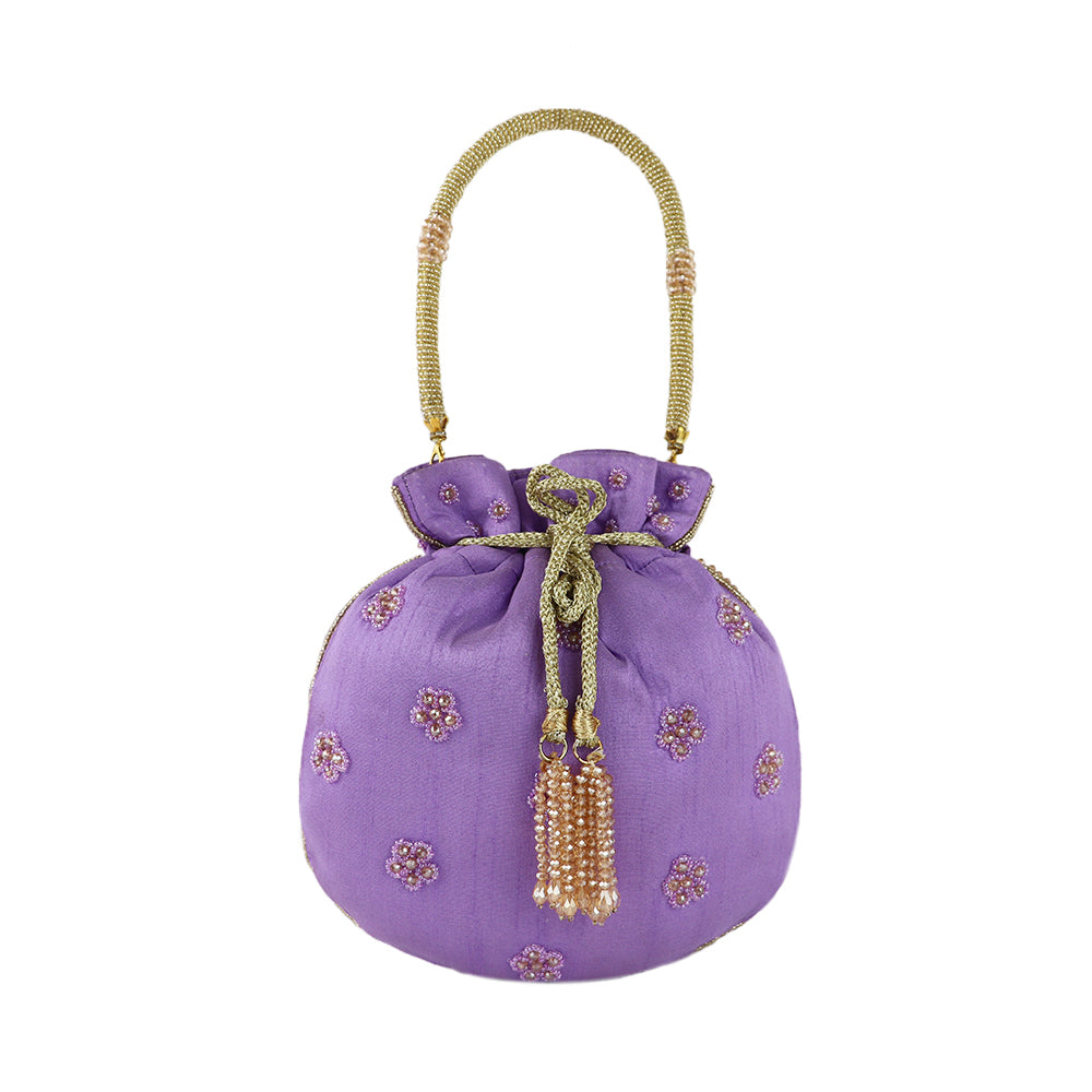 Elegant Lilac, Potli Bag with Beaded Handle