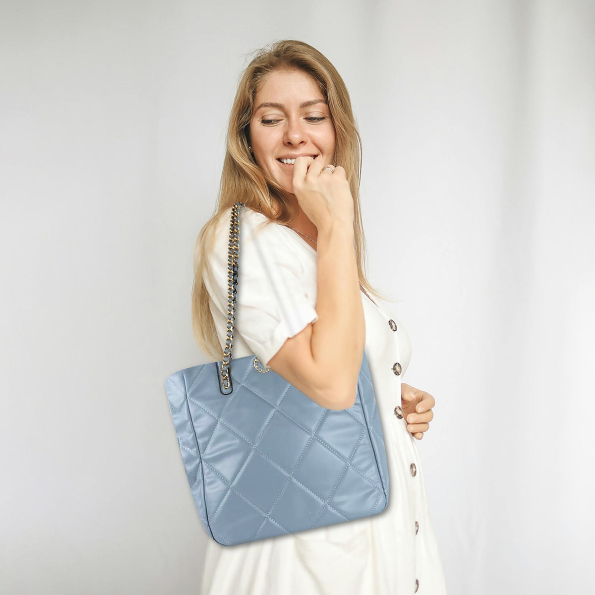 Quilted Blue Tote Bag – Chic & Spacious Everyday Shoulder Bag