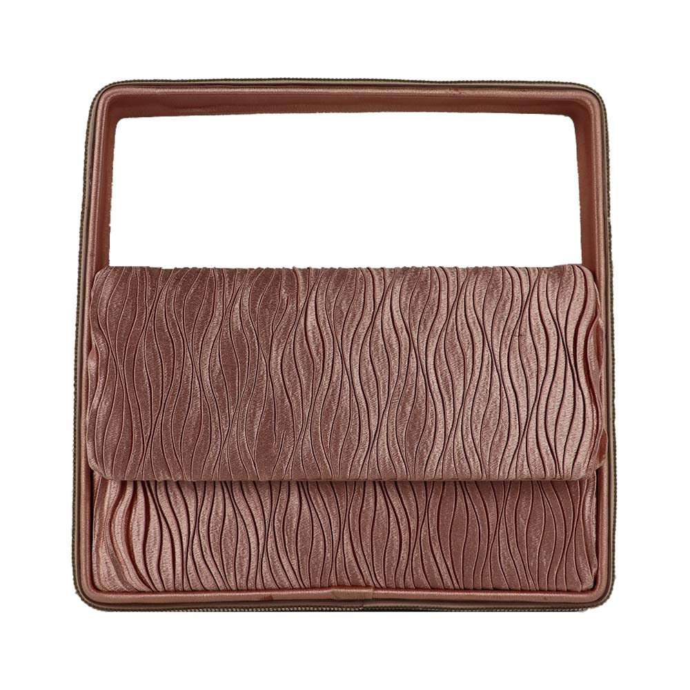 Elegant Rose Gold Structured Mini Handbag with Textured Flap