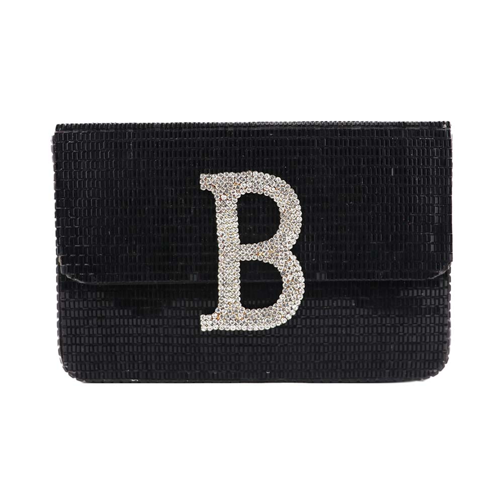 Pearl Strap Clutch with Rhinestone "B" Initial