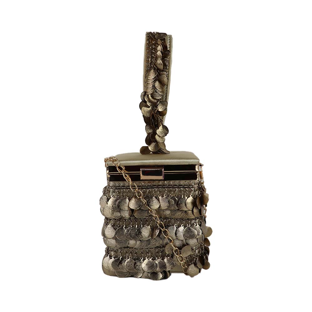 Antique Gold Coin Tassel Handbag – Luxe Velvet Box Clutch