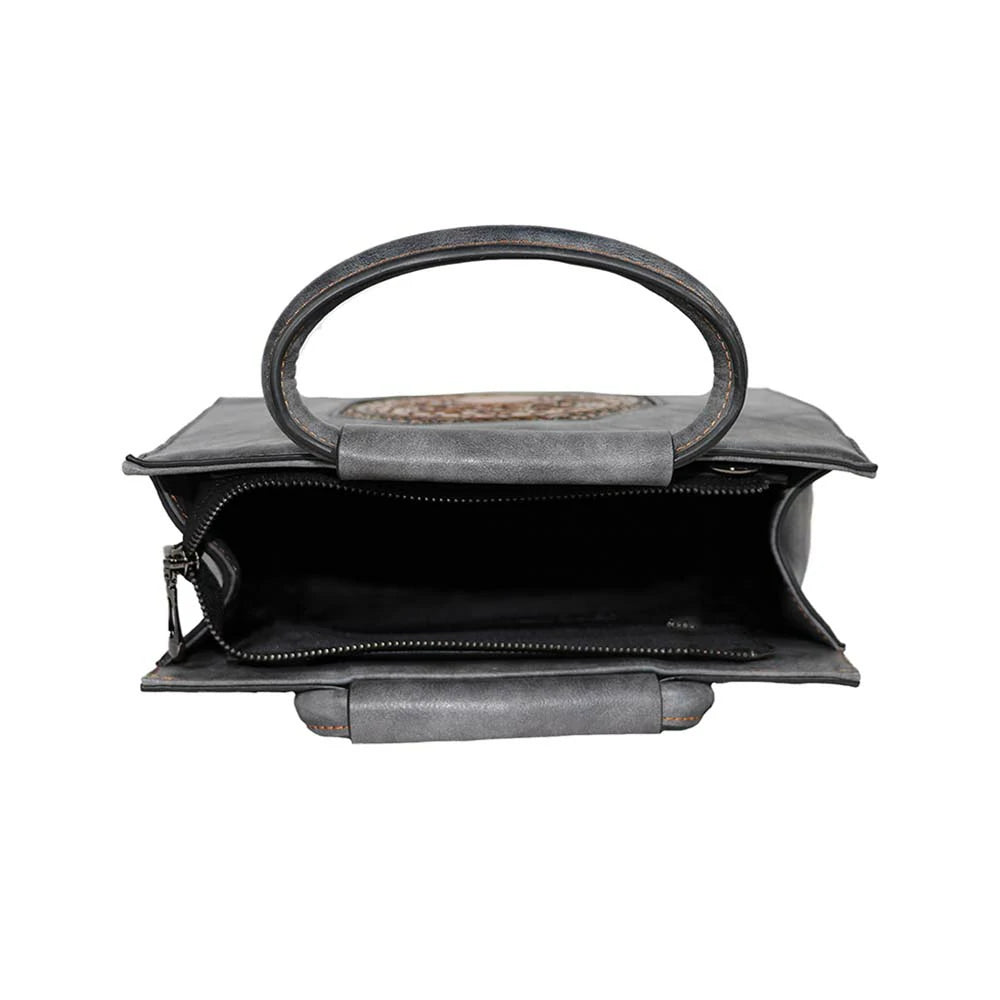 Vintage PU Leather Handbag with Mandala Embossed Design – Boho Chic