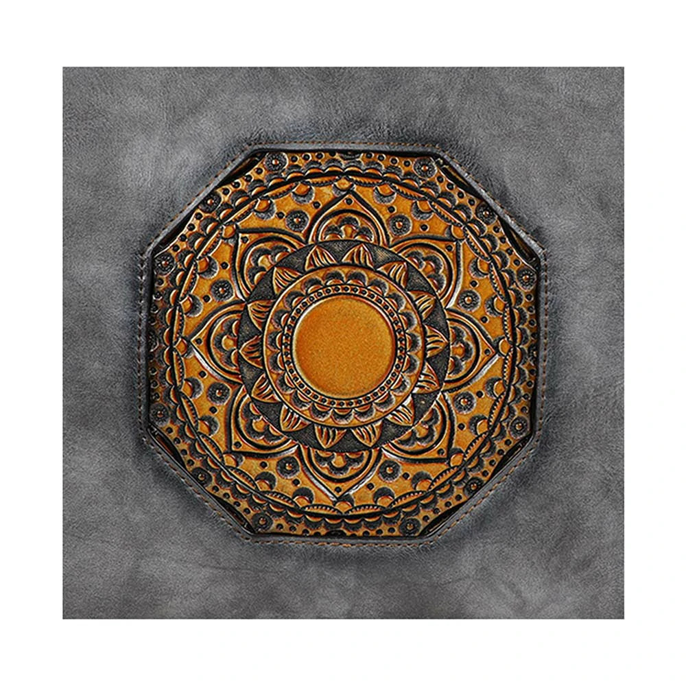 Vintage PU Leather Handbag with Mandala Embossed Design – Boho Chic