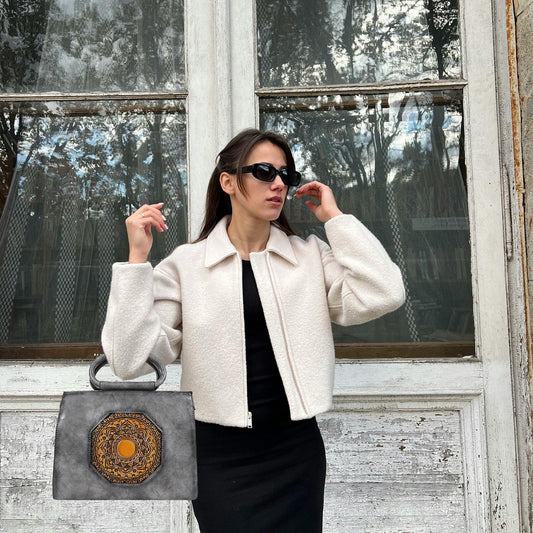 Grey Mandala Embossed Handbag