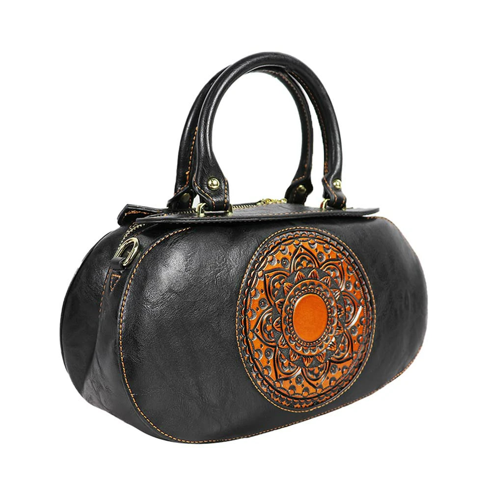 Vintage Oval Handbag with Embossed Mandala Design – Elegant & Unique