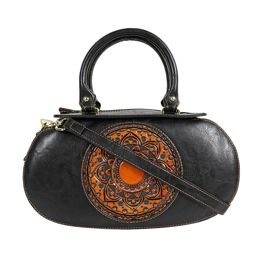 Vintage Oval Handbag with Embossed Mandala Design – Elegant & Unique