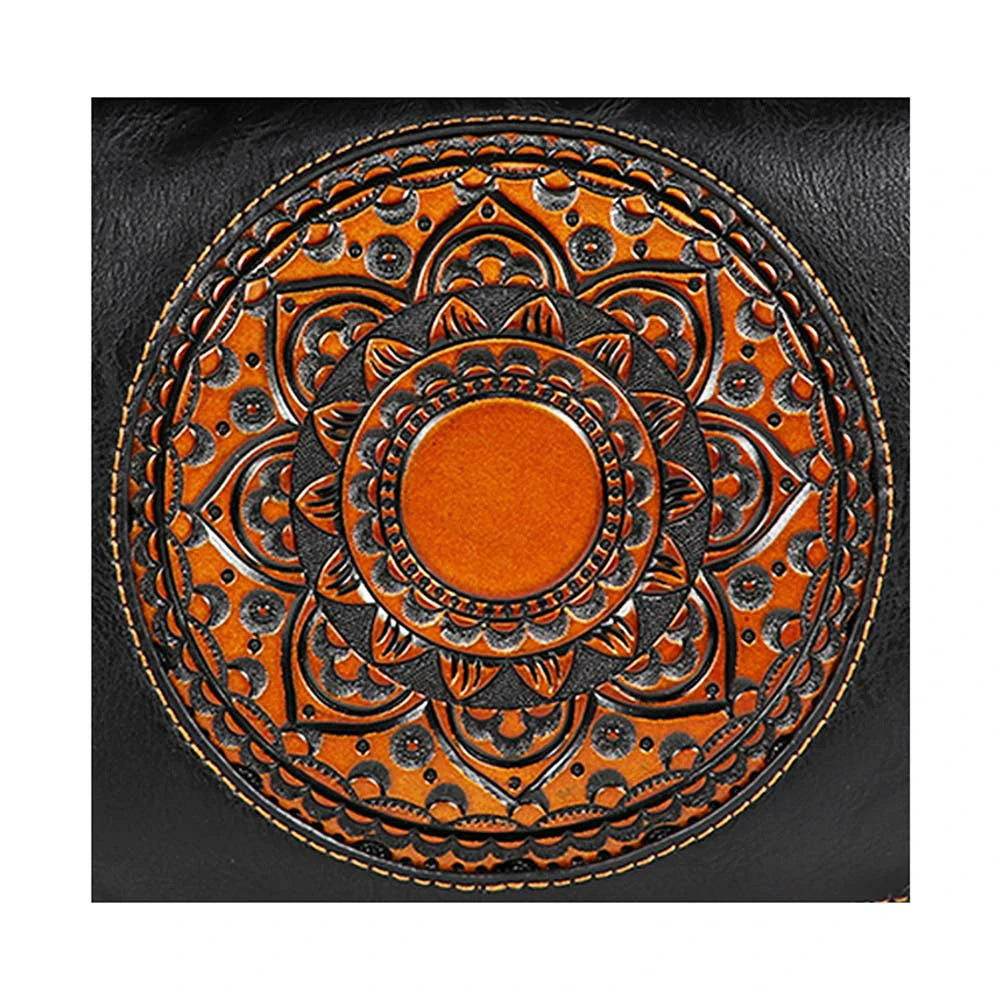 Vintage Oval Handbag with Embossed Mandala Design – Elegant & Unique