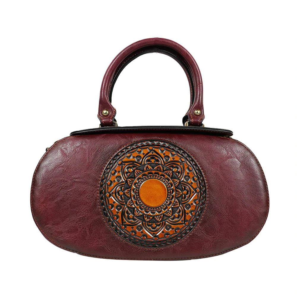 Vintage Oval Handbag with Embossed Mandala Design – Elegant & Unique