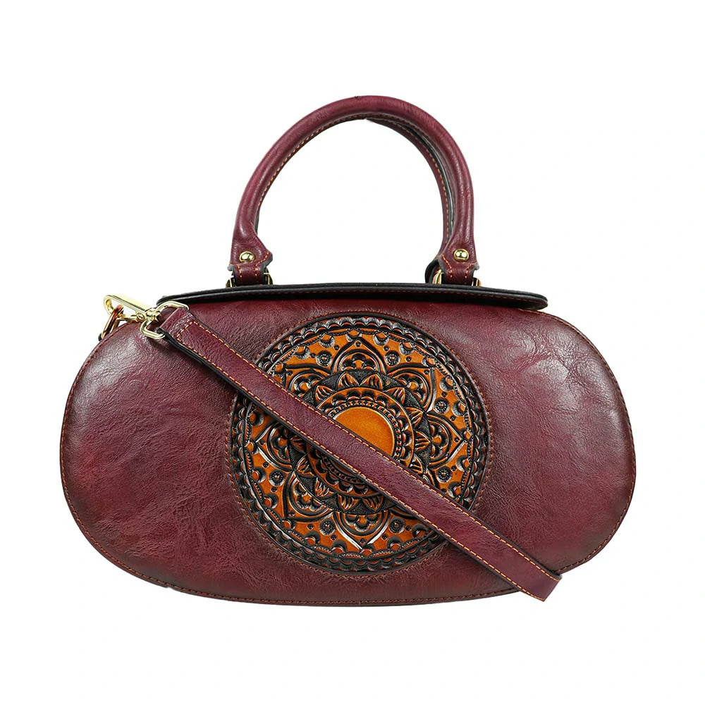 Vintage Oval Handbag with Embossed Mandala Design – Elegant & Unique