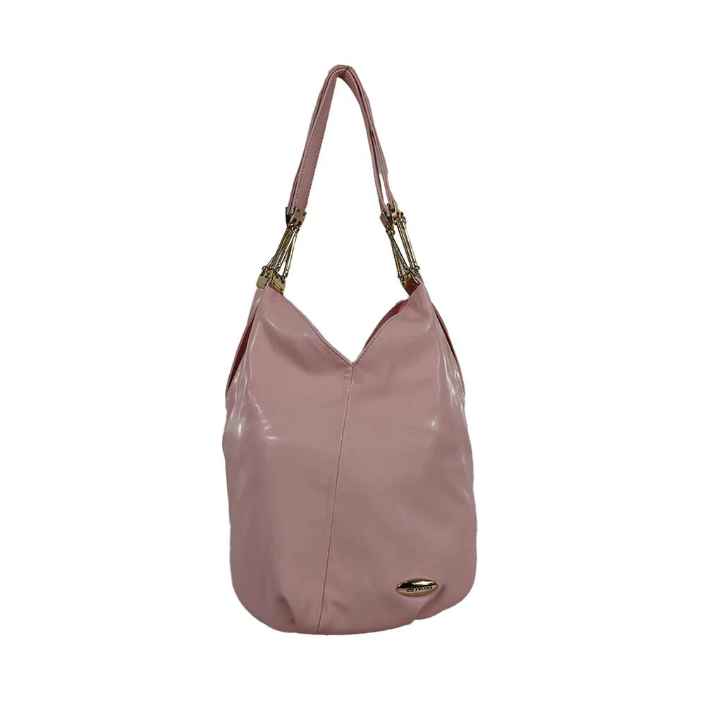 Blush Pink Glossy Hobo Bag with Gold Handle – Soft & Stylish