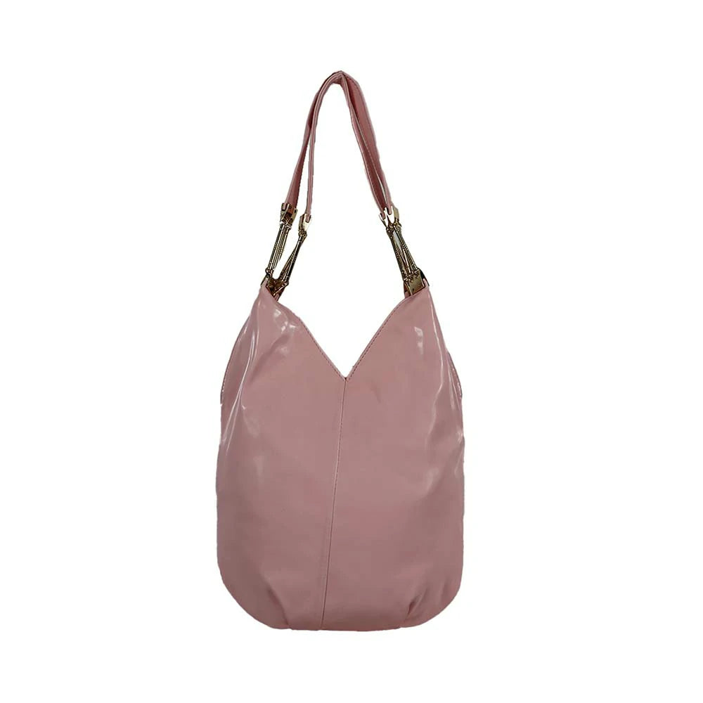 Blush Pink Glossy Hobo Bag with Gold Handle – Soft & Stylish