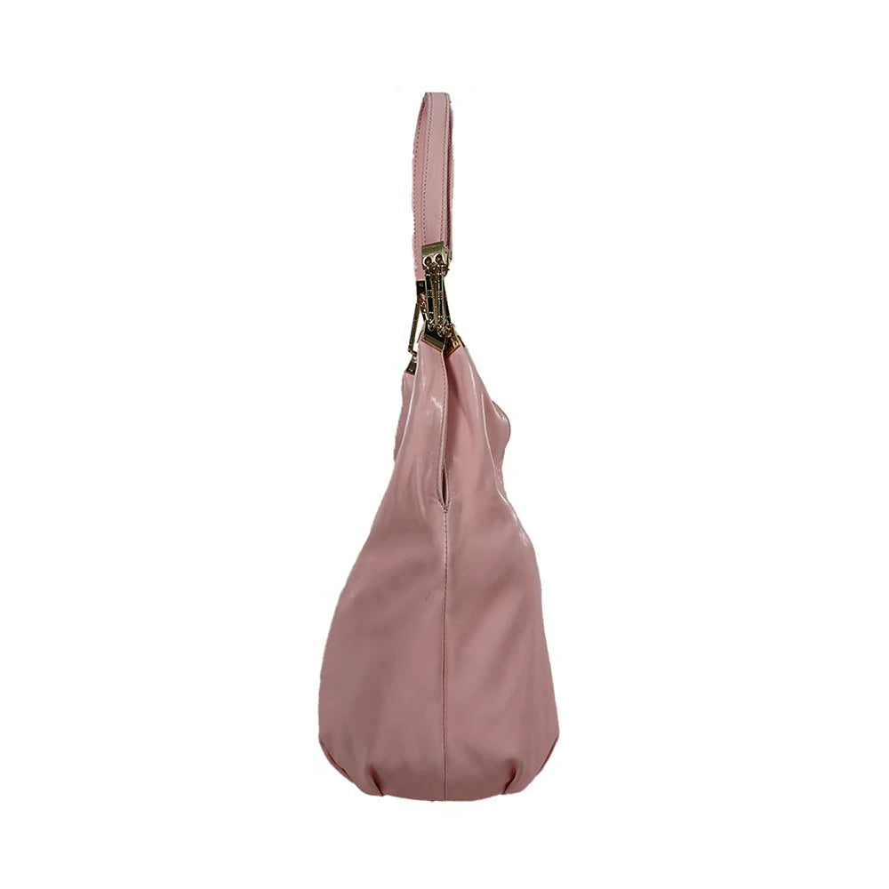 Blush Pink Glossy Hobo Bag with Gold Handle – Soft & Stylish