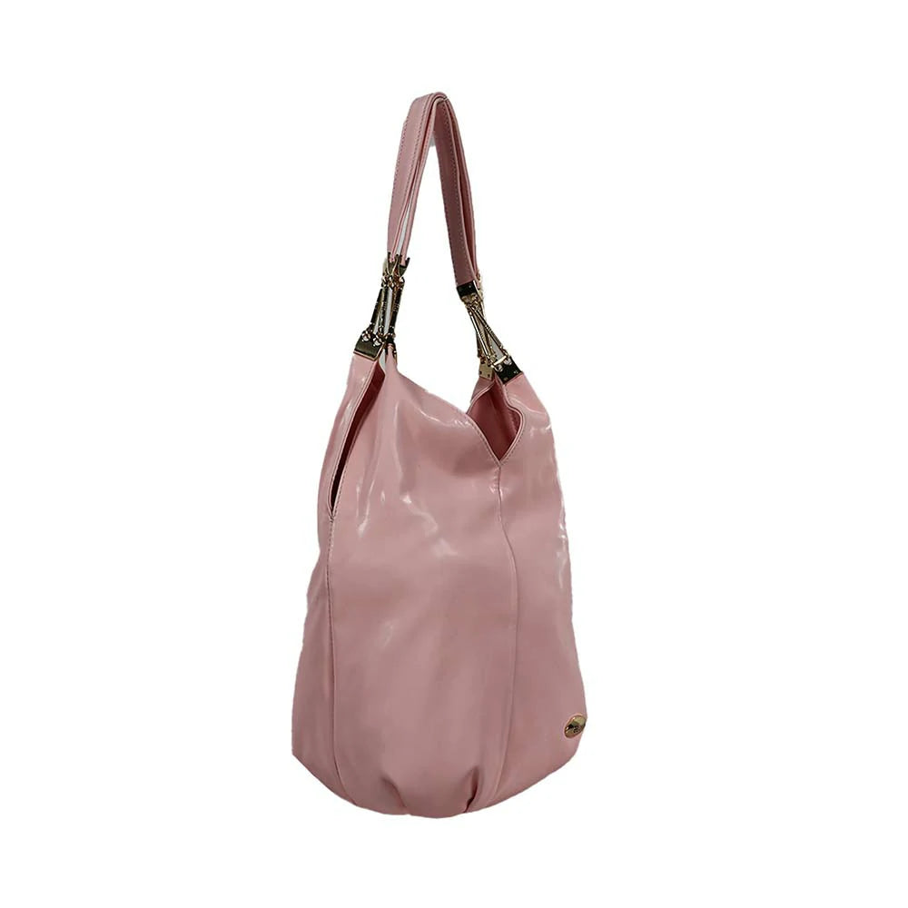 Blush Pink Glossy Hobo Bag with Gold Handle – Soft & Stylish