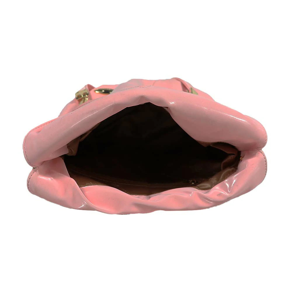 Blush Pink Glossy Hobo Bag with Gold Handle – Soft & Stylish