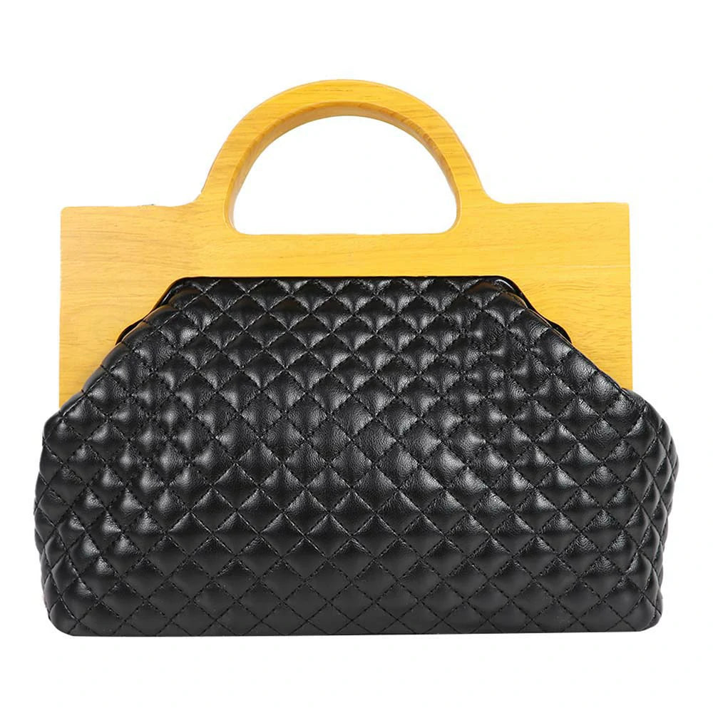 Mini Handbag with Wooden Handle & Gold Chain Strap – Luxe & Trendy