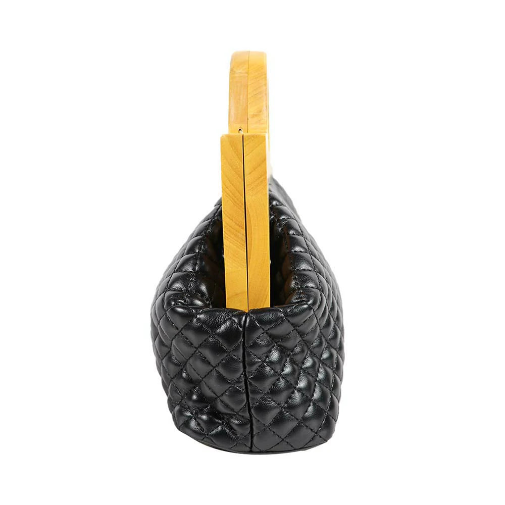 Mini Handbag with Wooden Handle & Gold Chain Strap – Luxe & Trendy