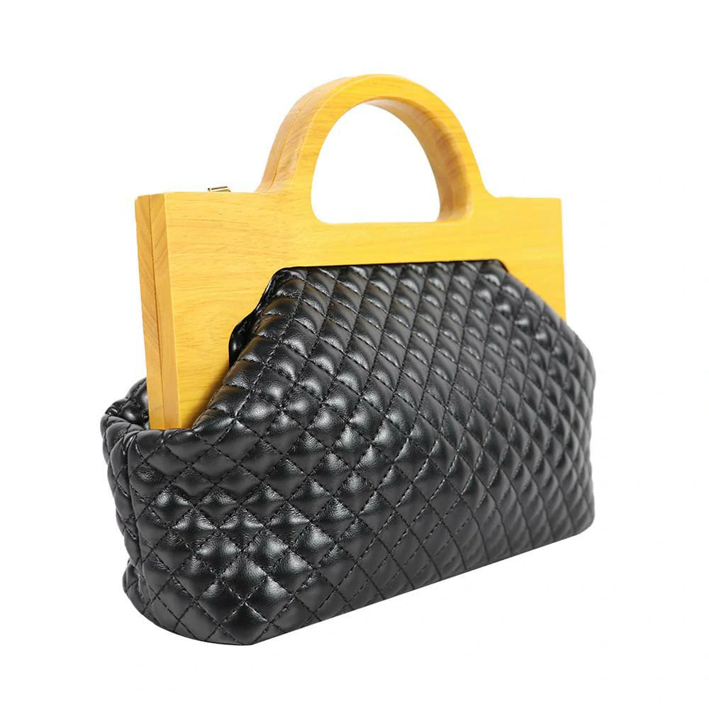 Mini Handbag with Wooden Handle & Gold Chain Strap – Luxe & Trendy