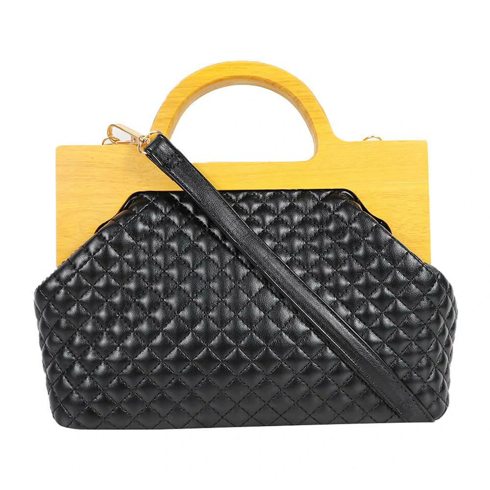 Mini Handbag with Wooden Handle & Gold Chain Strap – Luxe & Trendy